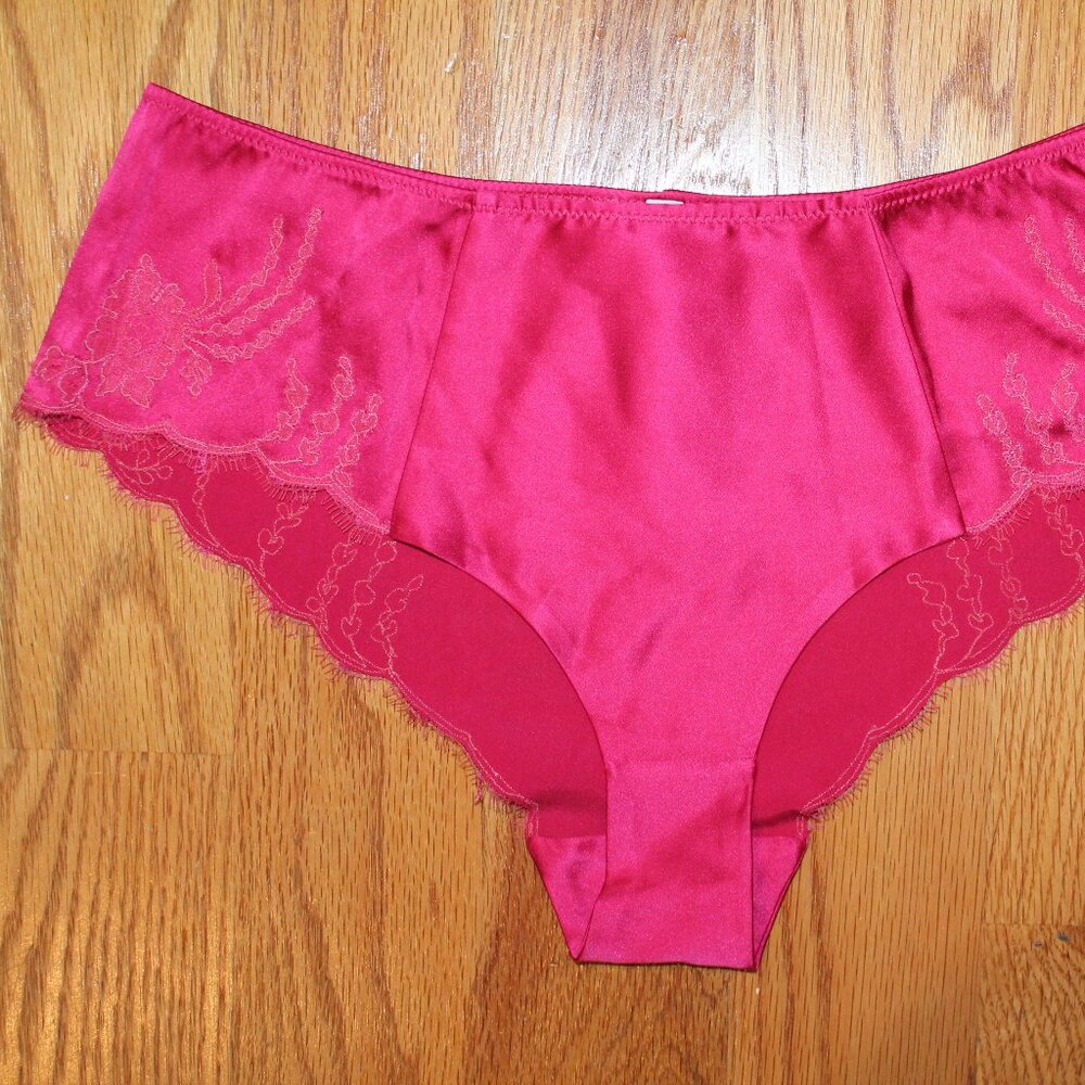 Carine Gilson panty Medium hot pink Chantilly lace trim stretch silk satin NWOT - Picture 3 of 11
